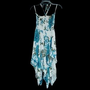 NWT India Boutique Asymmetrical Blue and White Floral Dress Size S/M